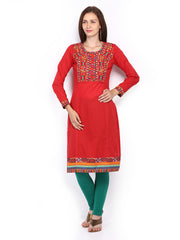 BIBA Women Red Embroidered Kurta