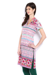 BIBA Women White &amp; Pink Printed Kurta
