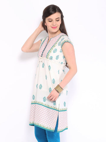 BIBA Women White Printed Kurta