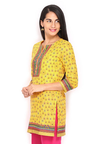 BIBA Women Yellow Printed Kurti