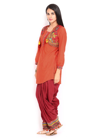 BIBA Women Orange &amp; Red Printed Patiala Kurta Set