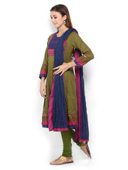 BIBA Women Green Printed Anarkali Churidar Kurta with Dupatta