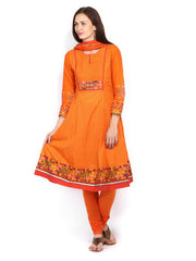 BIBA Women Orange Churidar Kurta with Dupatta