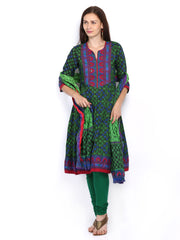 BIBA Women Green Churidar Kurta with Dupatta