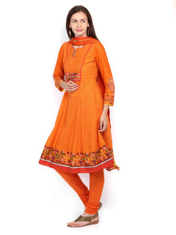 BIBA Women Orange Churidar Kurta with Dupatta