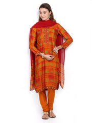 BIBA Women Orange Printed Churidar Kurta with Dupatta
