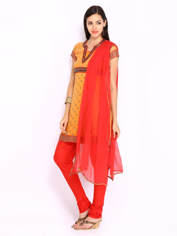 BIBA Women Rust Orange &amp; Red Churidar Kurta with Dupatta