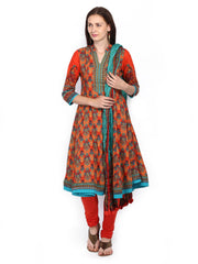 BIBA Women Orange Churidar Kurta with Dupatta