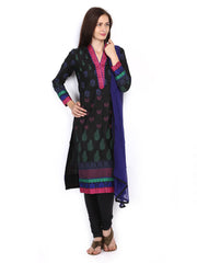 BIBA Women Black Printed Churidar Kurta with Dupatta