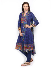 BIBA Women Navy Churidar Kurta with Dupatta