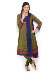 BIBA Women Green Printed Anarkali Churidar Kurta with Dupatta