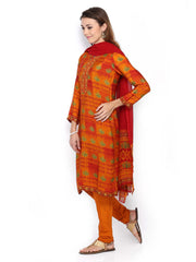BIBA Women Orange Printed Churidar Kurta with Dupatta
