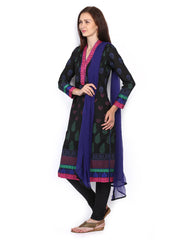 BIBA Women Black Printed Churidar Kurta with Dupatta