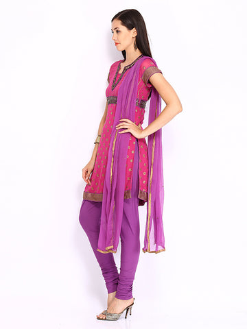 BIBA Women Pink &amp; Purple Churidar Kurta with Dupatta