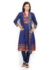 BIBA Women Navy Churidar Kurta with Dupatta