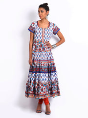 BIBA Women White &amp; Blue Printed Anarkali Kurta
