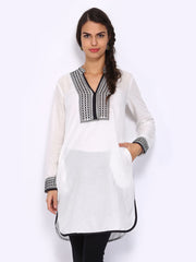 Biba Women White Embroidered Kurta