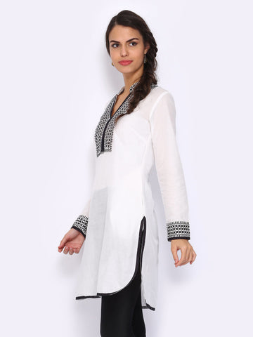 Biba Women White Embroidered Kurta