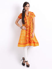 Biba Women Yellow &amp; Orange Floral Print Kurta