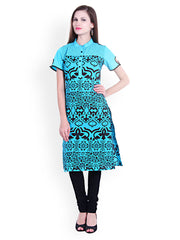 Bitterlime Women Turquoise Blue Printed Kurta