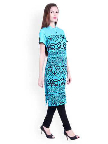 Bitterlime Women Turquoise Blue Printed Kurta