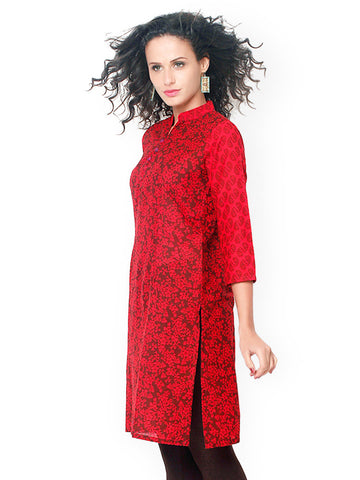 Bitterlime Women Red Printed Kurta