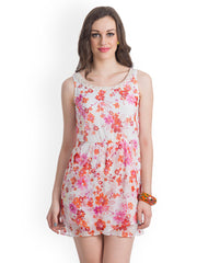 Bohemian You White &amp; Pink Printed A-line Dress