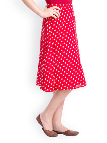 Bohemian You Red Polka Dot Print Flared Skirt