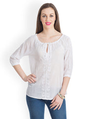 Bohemian You Women White Embroidered Top