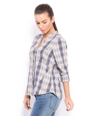 CAT Women Cream Coloured &amp; Blue Checked Tribute Casual Shirt