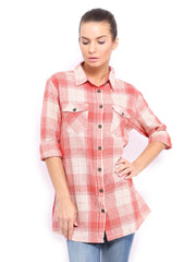 CAT Women Red &amp; Off-White Checked Casual Shirt