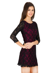 Calgari Black And Pink Lace Shift Dress