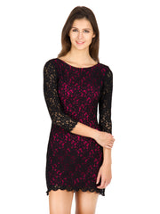 Calgari Black And Pink Lace Shift Dress