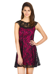 Calgari Black &amp; Pink Lace Fit &amp; Flare Dress
