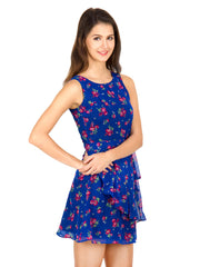 Calgari Blue Printed Fit &amp; Flare Dress