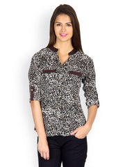 Calgari Women Black &amp; White Animal Printed Top