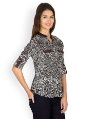 Calgari Women Black &amp; White Animal Printed Top