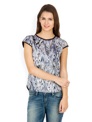 Calgari Women Grey &amp; Black Printed Top