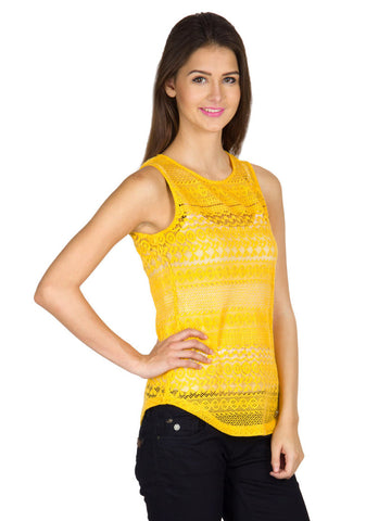 Calgari Women Yellow Lace Top