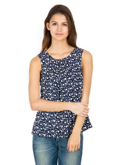 Calgari Women Blue &amp; White Printed Top