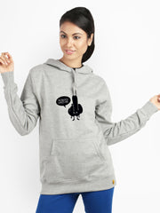 Campus Sutra Women Grey Printed Hooded Sweatshirt