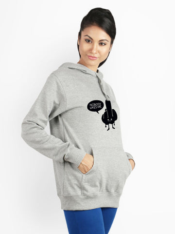 Campus Sutra Women Grey Printed Hooded Sweatshirt