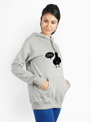 Campus Sutra Women Grey Printed Hooded Sweatshirt