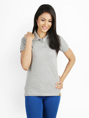 Campus Sutra Women Grey Melange Polo T-shirt