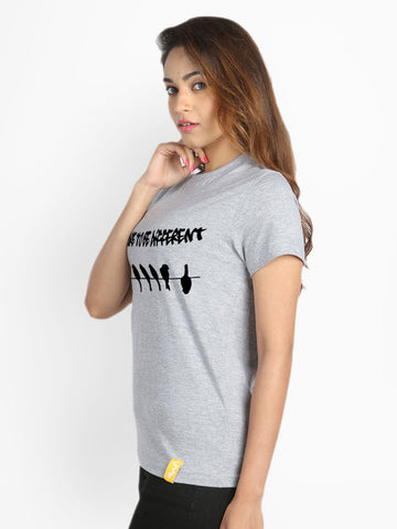 Campus Sutra Women Grey Melange Printed T-shirt