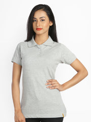 Campus Sutra Women Grey Melange Polo T-shirt
