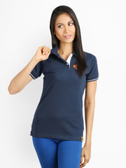 Campus Sutra Women Navy Polo T-shirt