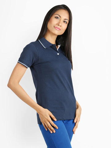 Campus Sutra Women Navy Polo T-shirt