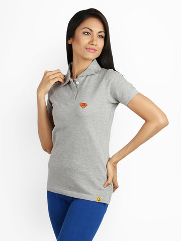 Campus Sutra Women Grey Melange Polo T-shirt