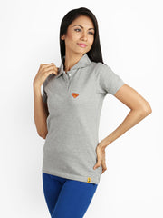 Campus Sutra Women Grey Melange Polo T-shirt